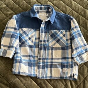 Zara Navy and Cream Plaid Shirt Cotton size 12-18m